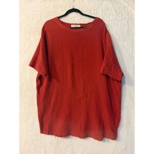 Natural Life Gauze Tunic Top Red Orange Oversized Cotton Raw Edge Boho Large